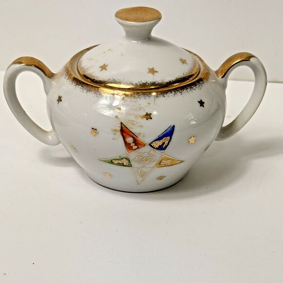 Eastern Star Sugar Bowl and 3 Saucers – Masonic Freemason - Picture 9 of 11